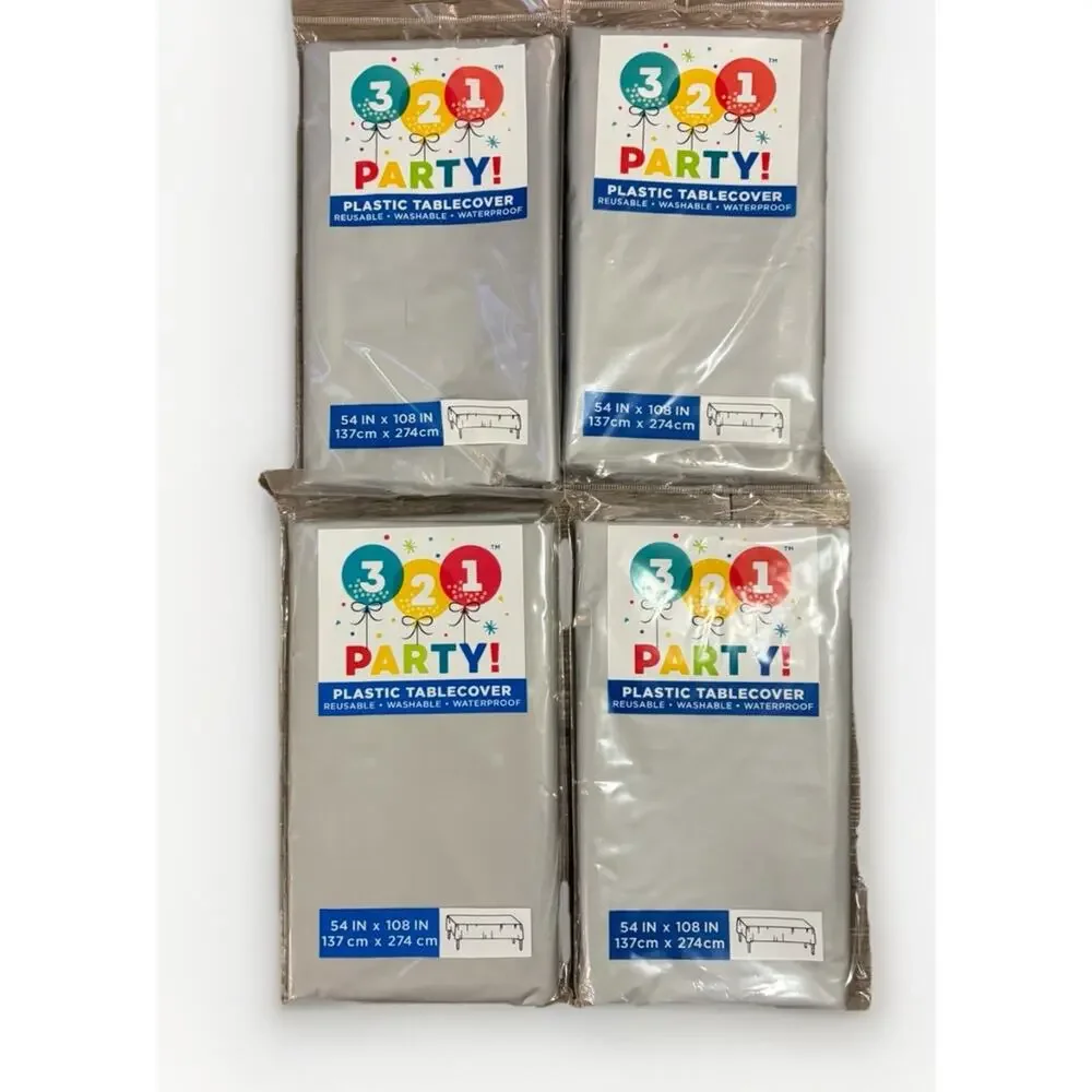 Lot 4 Silver Plastic Tablecloths 54x108 Rectangle Disposable Party Table Cover